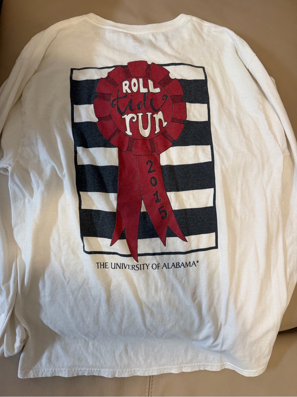 Hanes White Alabama Long-Sleeve "Roll Tide Run" Red Ribbon Tee